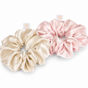 Beauty Pillow® Luxury Silk Scrunchies – Champagne & Pink